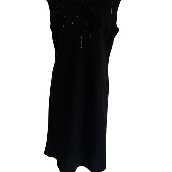 Evan-Picone | Black Fit and Flare Dress | Beaded Front Sleeveless - Picture 4 of 5